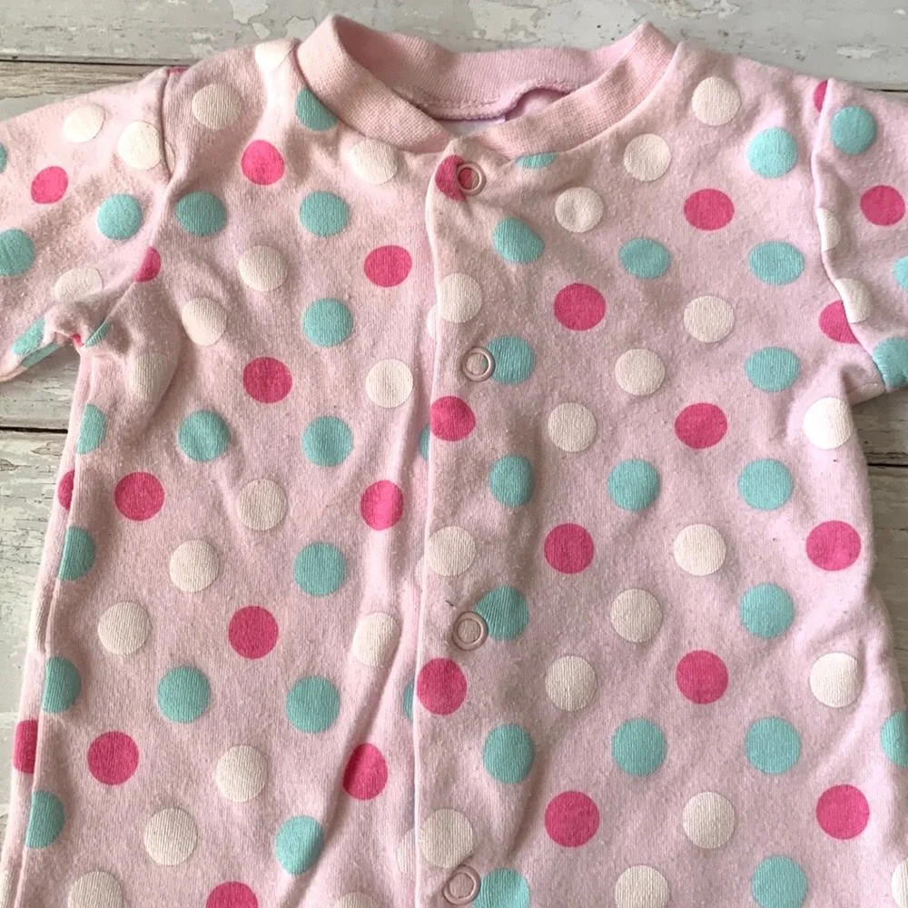 Baby Girl 0-3m Pink Polka Dot Footie Sleeper Pajamas One Piece Outfit Pjs NB